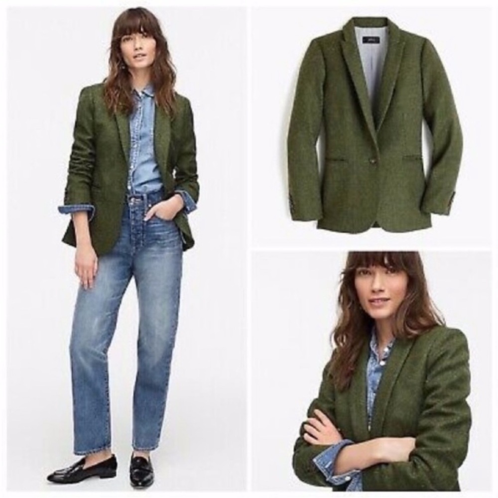 J.Crew Parke Blazer in Green Herringbone tweed size 10 10T